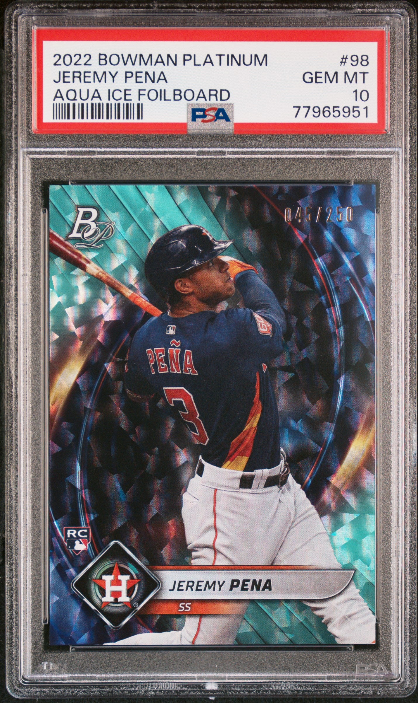 2022 Bowman Platinum Aqua Ice Jeremy Pena #98 RC /250 PSA 10