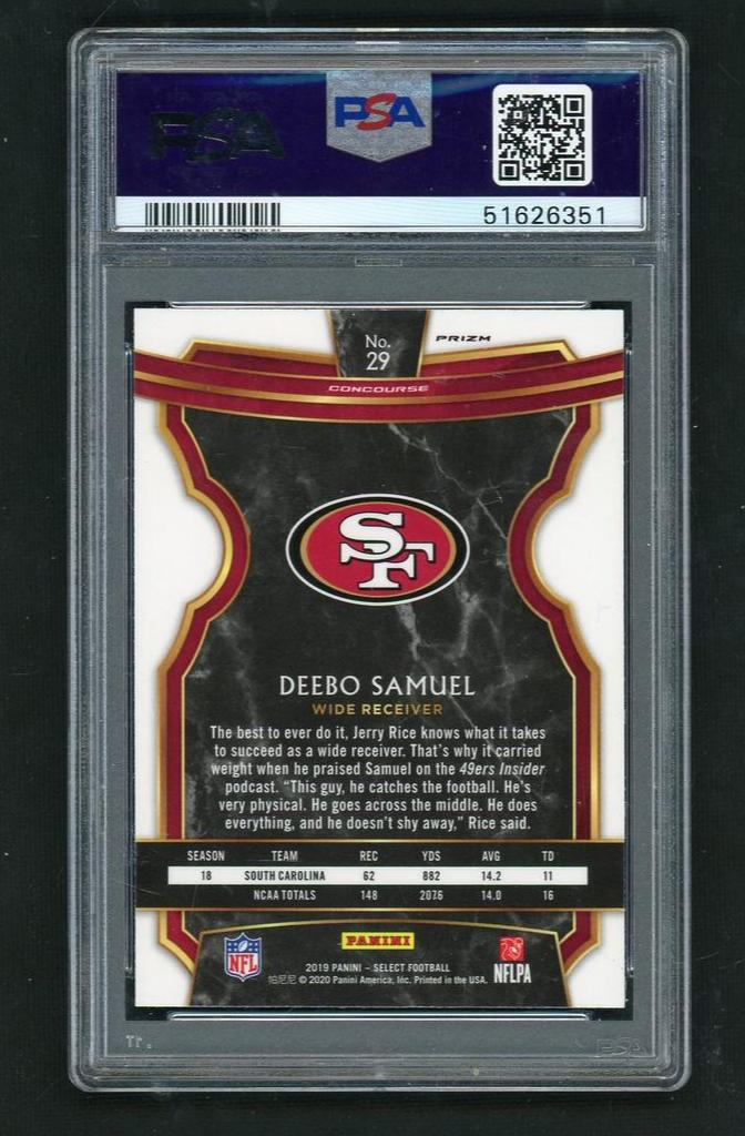 2019 Panini Select Concourse Silver Prizm Deebo Samuel #29 PSA 10