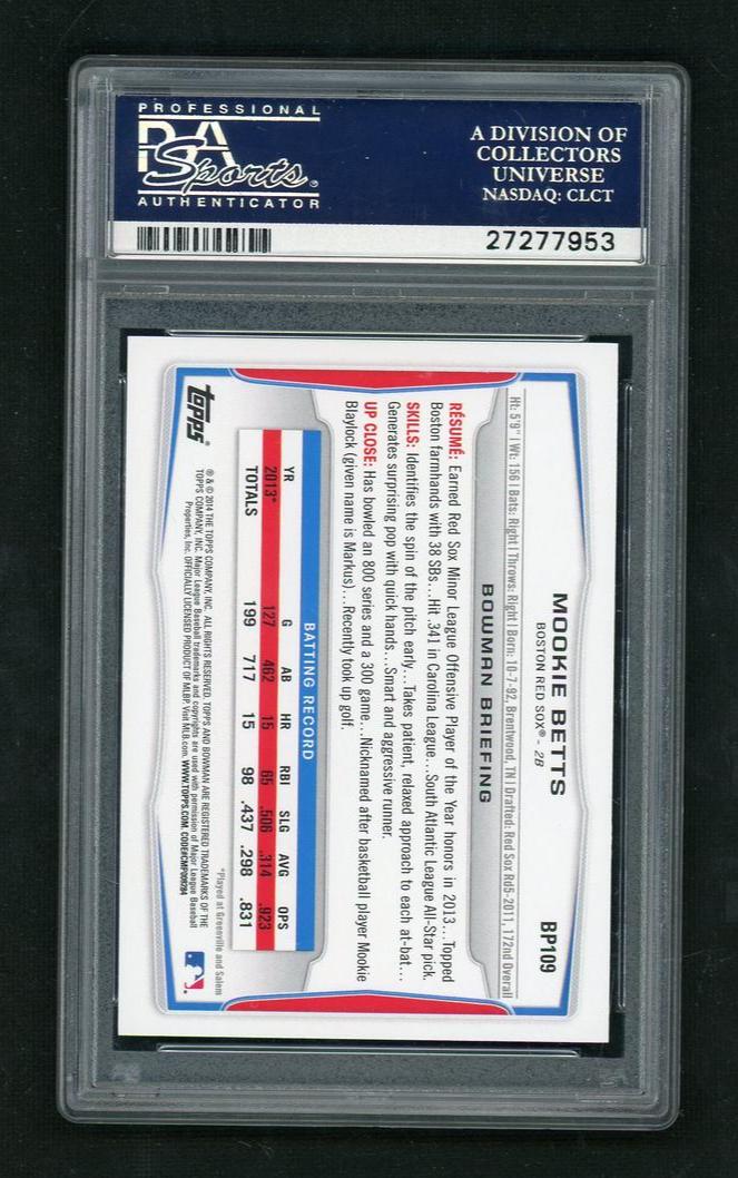 2014 Bowman Prospects Mookie Betts #BP109 PSA 9