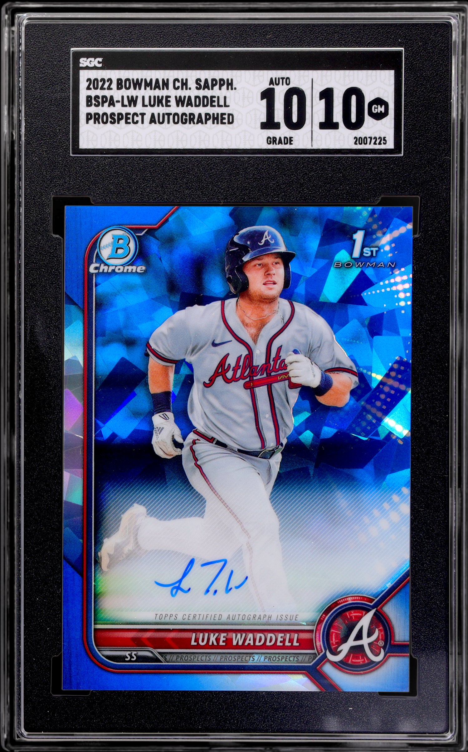 2022 Bowman Chrome Sapphire Prospect Luke Waddell #BSPA-LW Auto SGC 10