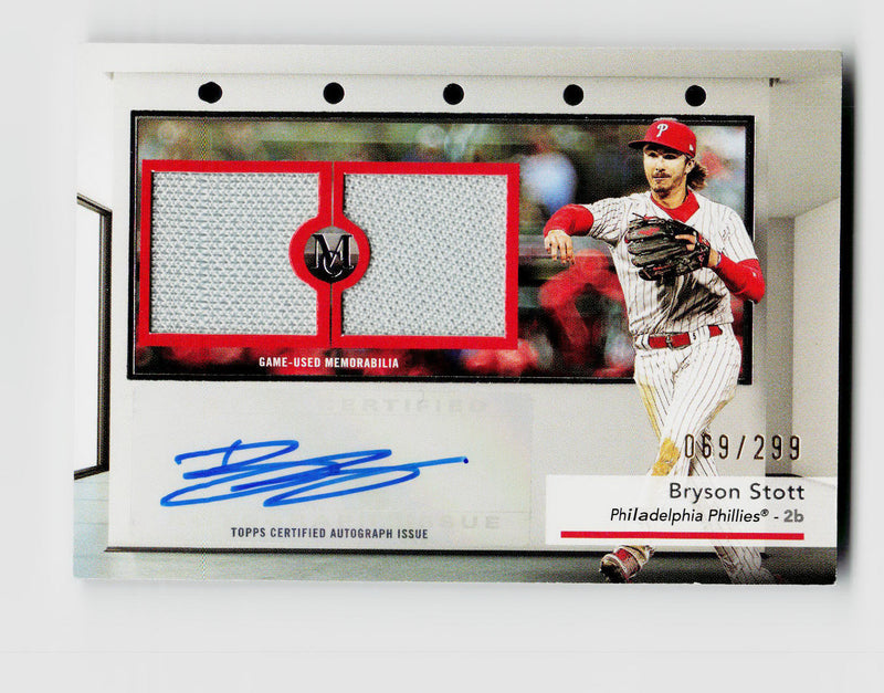 2024 Topps Museum Bryson Stott #SWDRA-BS Signature Swatches Dual Game-Used Relic Patch Auto /299