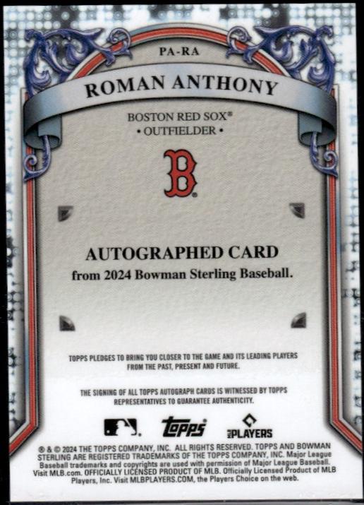 2024 Bowman Sterling #PA-RA Roman Anthony Auto Boston Red Sox