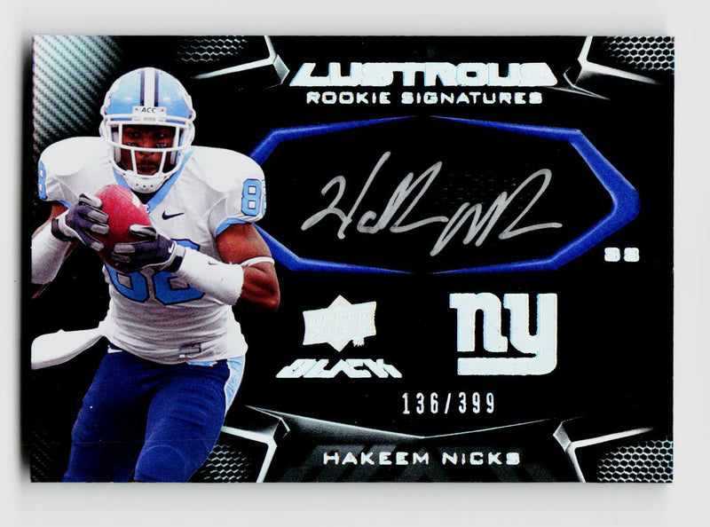 2009 Upper Deck Black #114 Hakeem Nicks Rookie RC Lustrous Auto /399