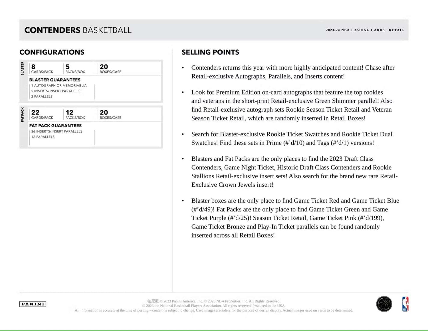 2023-24 Panini Contenders Basketball Fat Pack Display Box