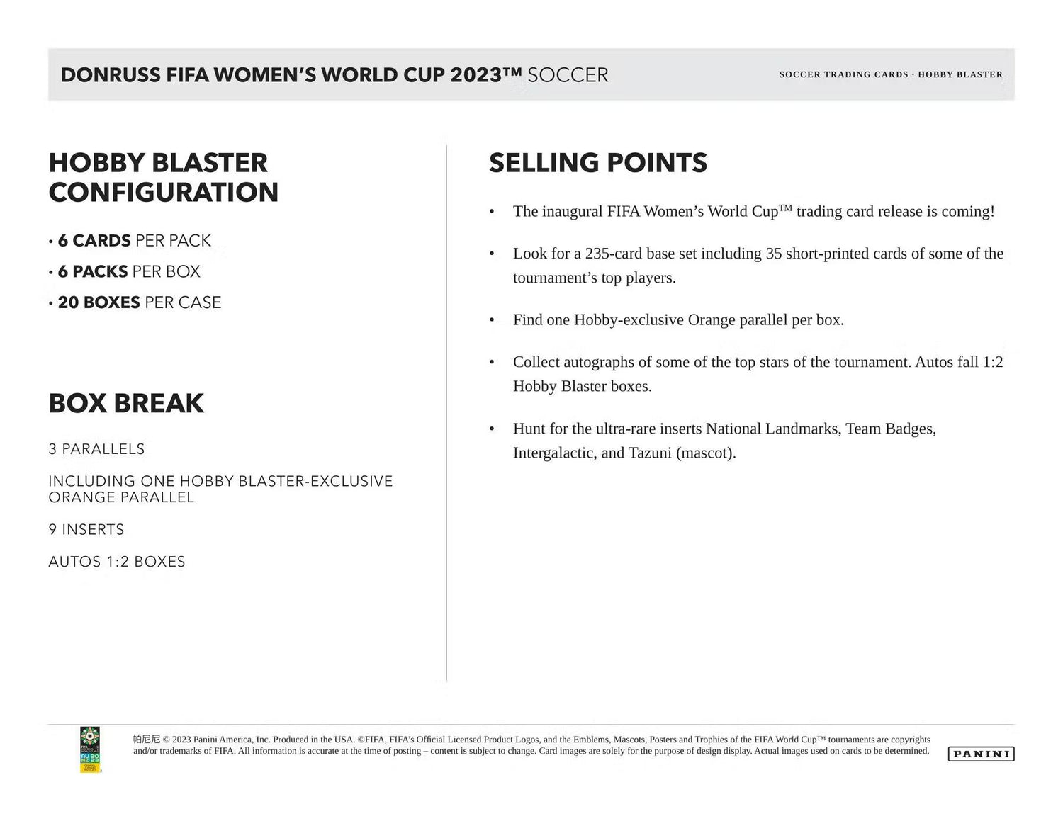 2023 Panini Donruss FIFA Women's World Cup Soccer Hobby Blaster Box