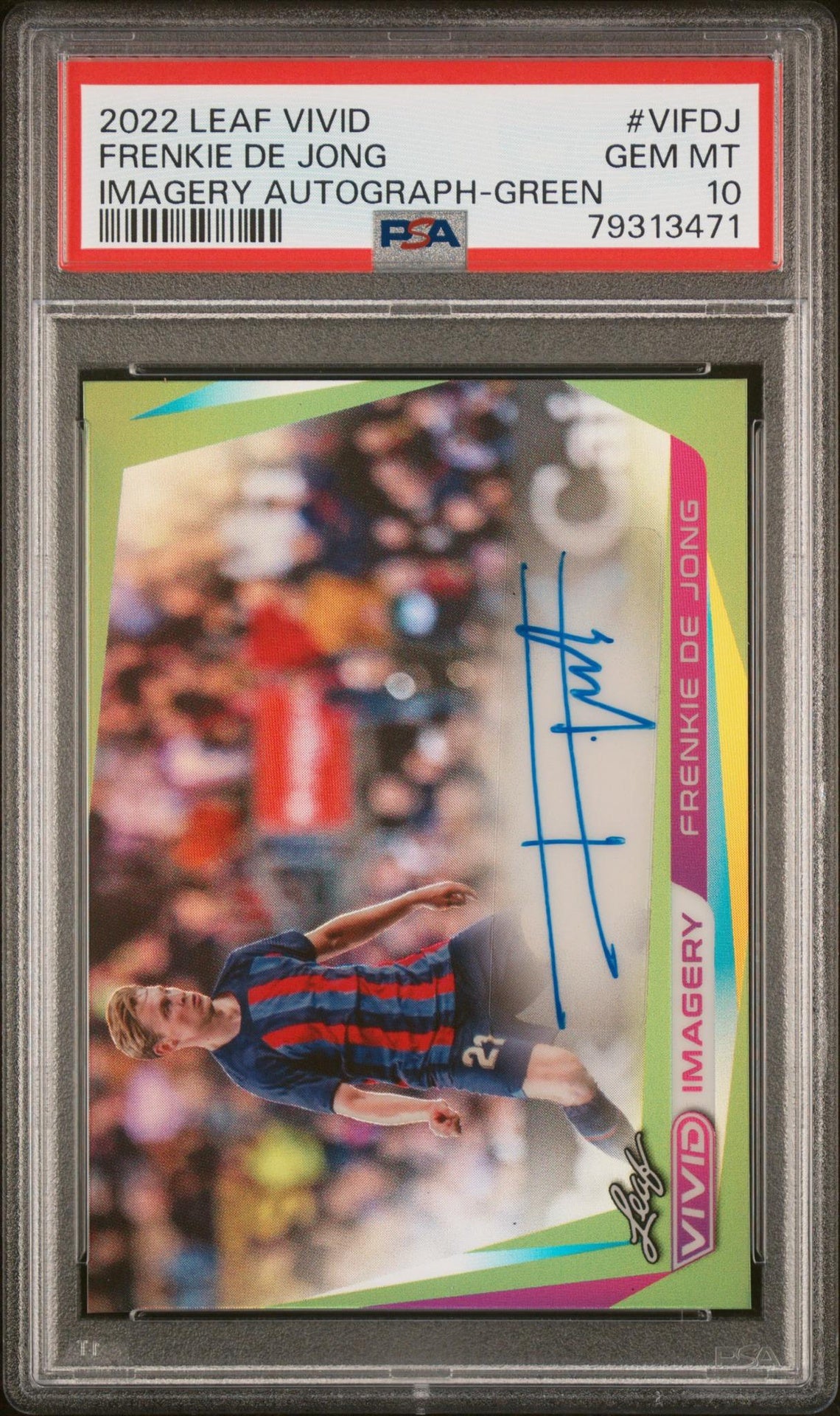 2022 Leaf Vivid Imagery Autographs #VIFDJ Frenkie De Jong Green PSA 10