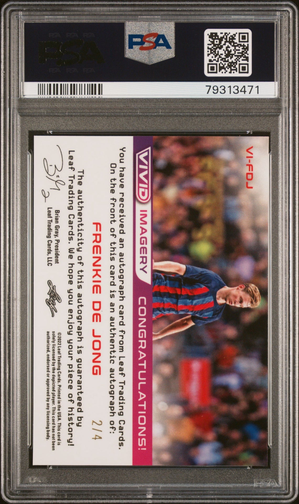 2022 Leaf Vivid Imagery Autographs #VIFDJ Frenkie De Jong Green PSA 10