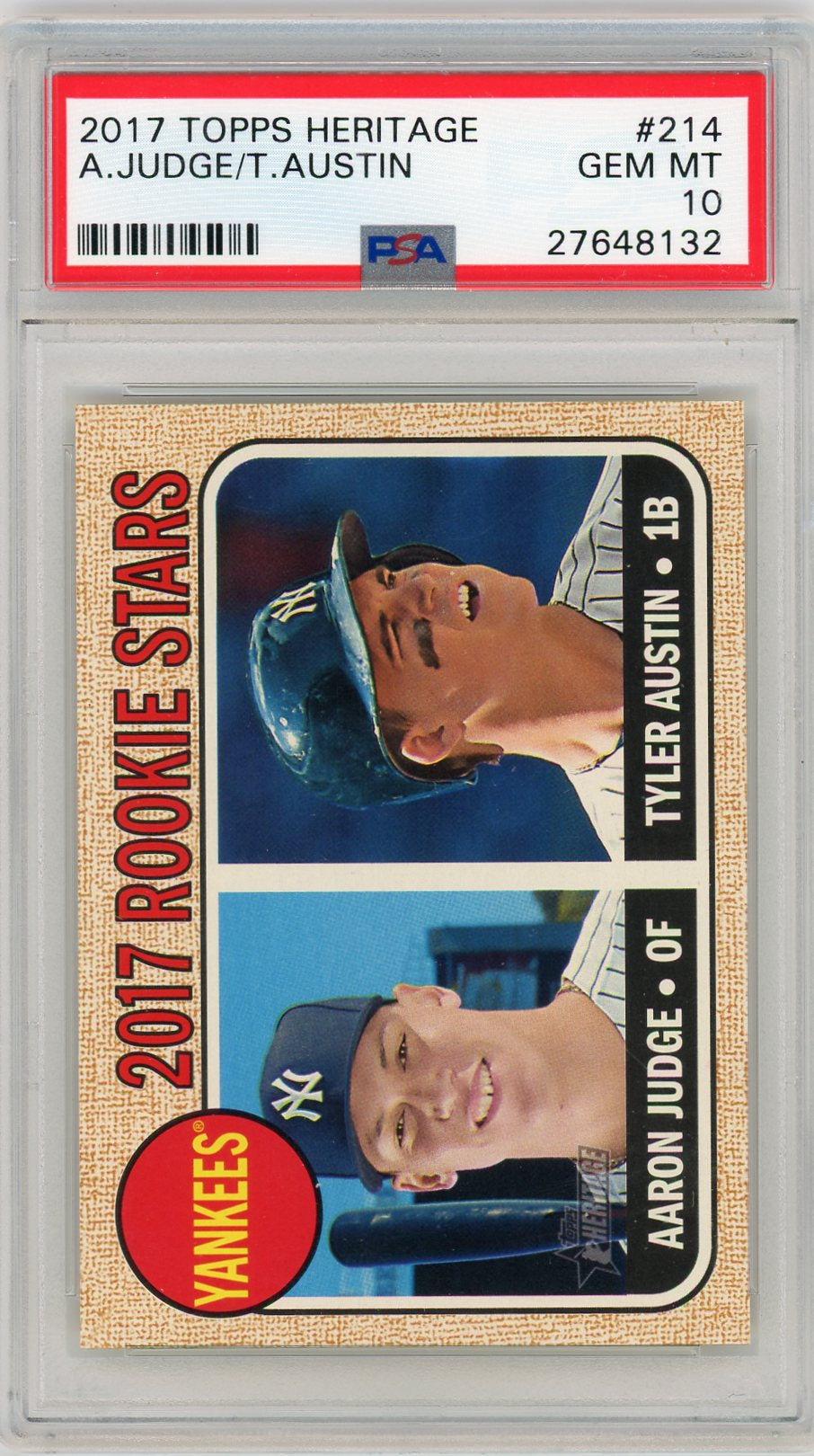 2017 Topps Heritage #214 Aaron Judge/Tyler Austin Rookie Stars PSA 10 Yankees