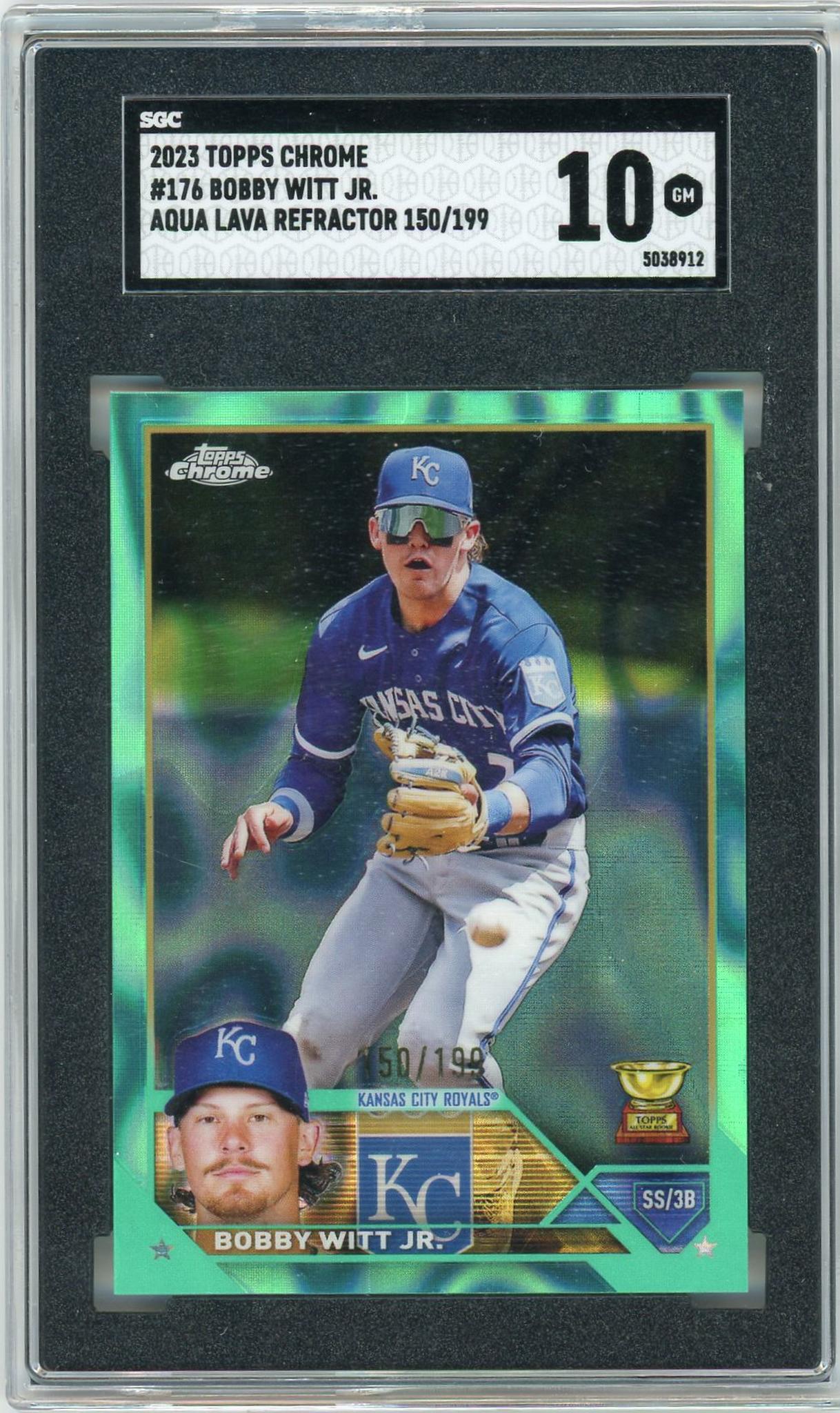 2023 Topps Chrome #176 Bobby Witt Jr. Aqua Lava Refractor Aqua /199 SGC 10 