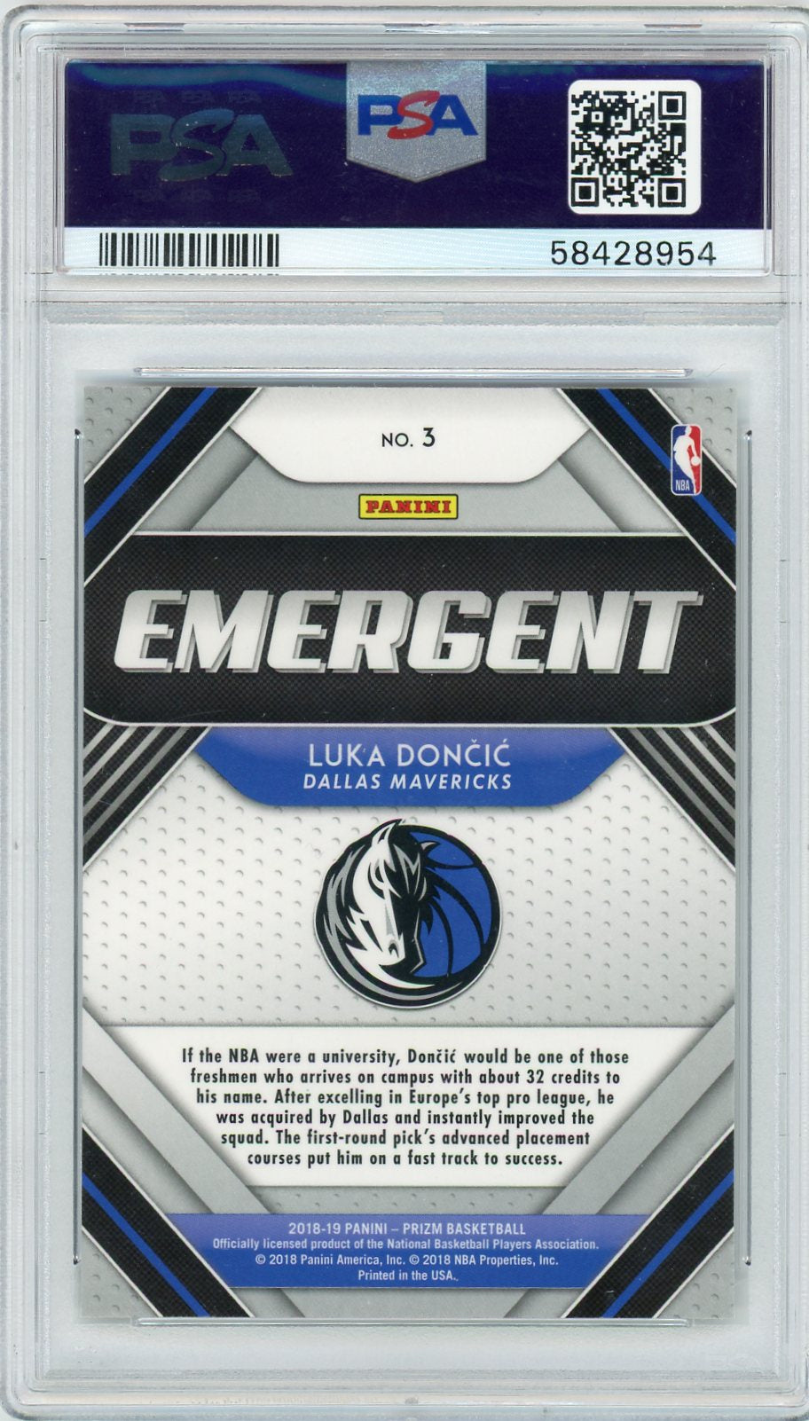 2018 Panini Prizm #3 Luka Doncic Emergent PSA 9