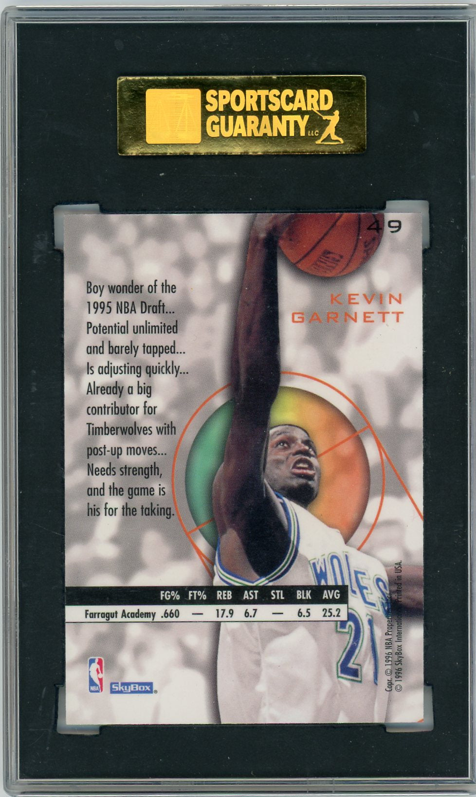 1995 SkyBox #98 Kevin Garnett Blue Rookie SGC 10