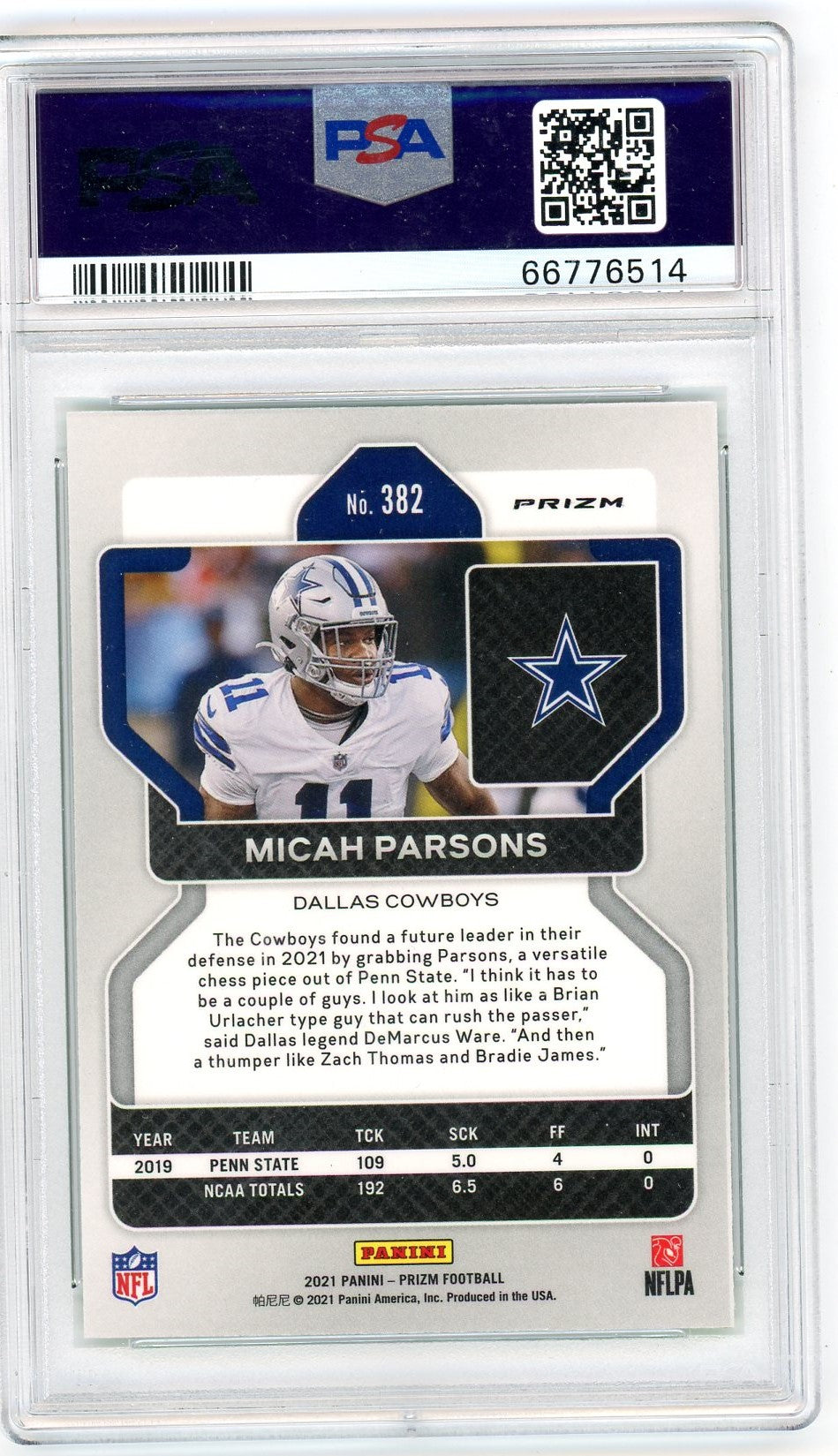 2021 Panini Prizm #382 Micah Parsons Neon Green Pulsar Prizm PSA 9