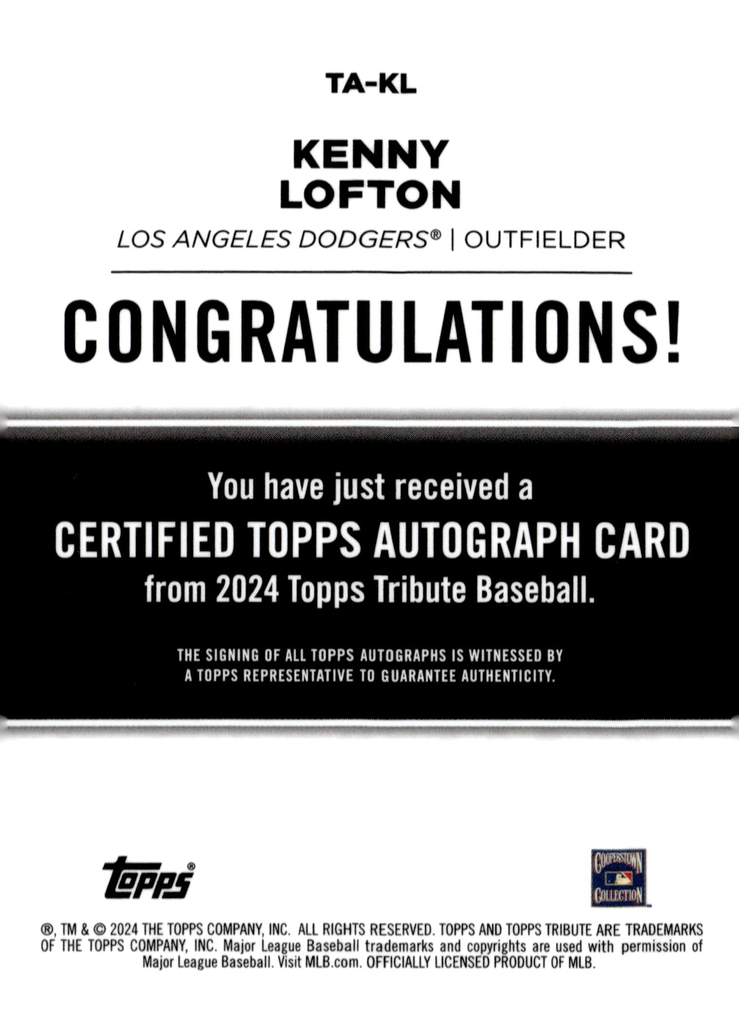 2024 Topps Tribute #TA-KL Kenny Lofton /50 Auto 