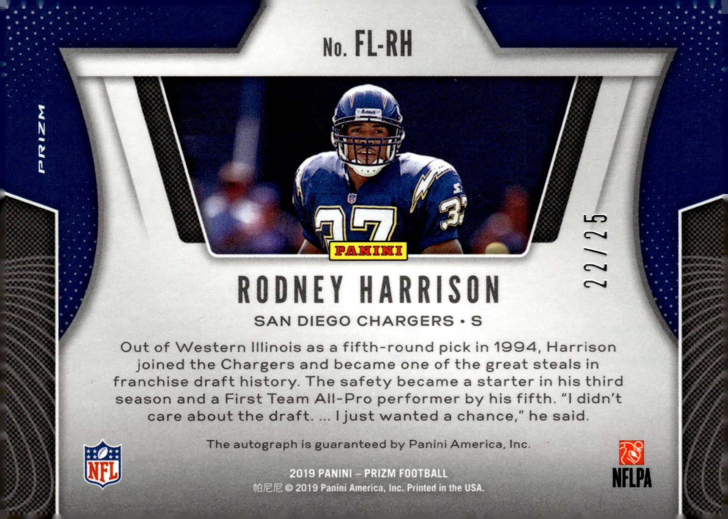 2019 Panini Prizm #FL-RH Rodney Harrison Flashback Autographs  /25 