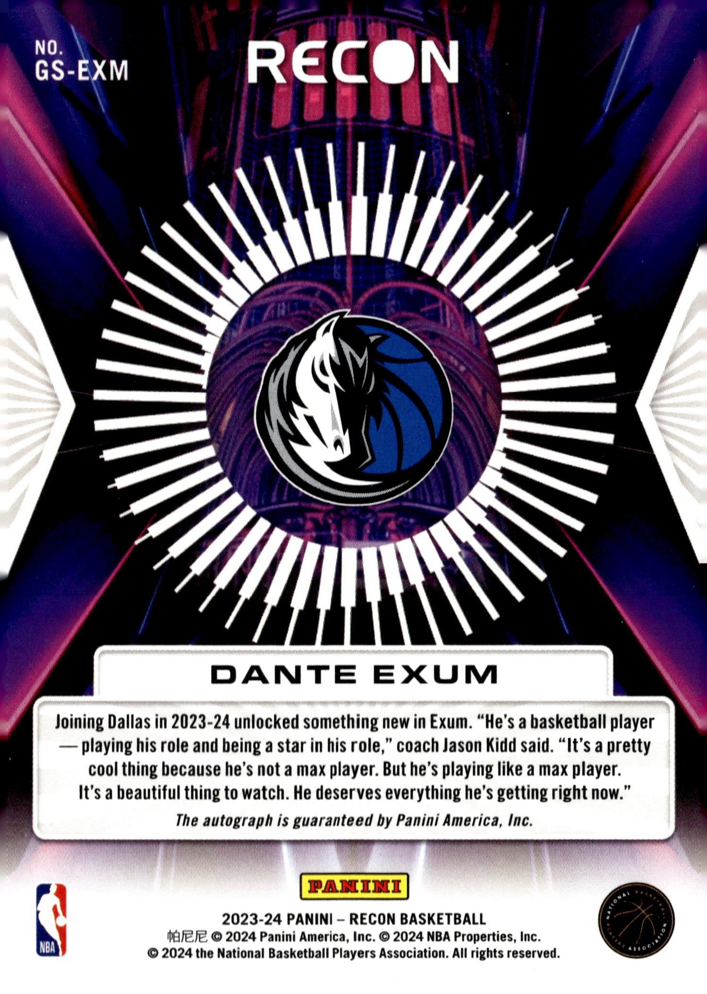 2023 Panini Recon #GS-EXM Dante Exum Glorified /75 Auto Mavericks