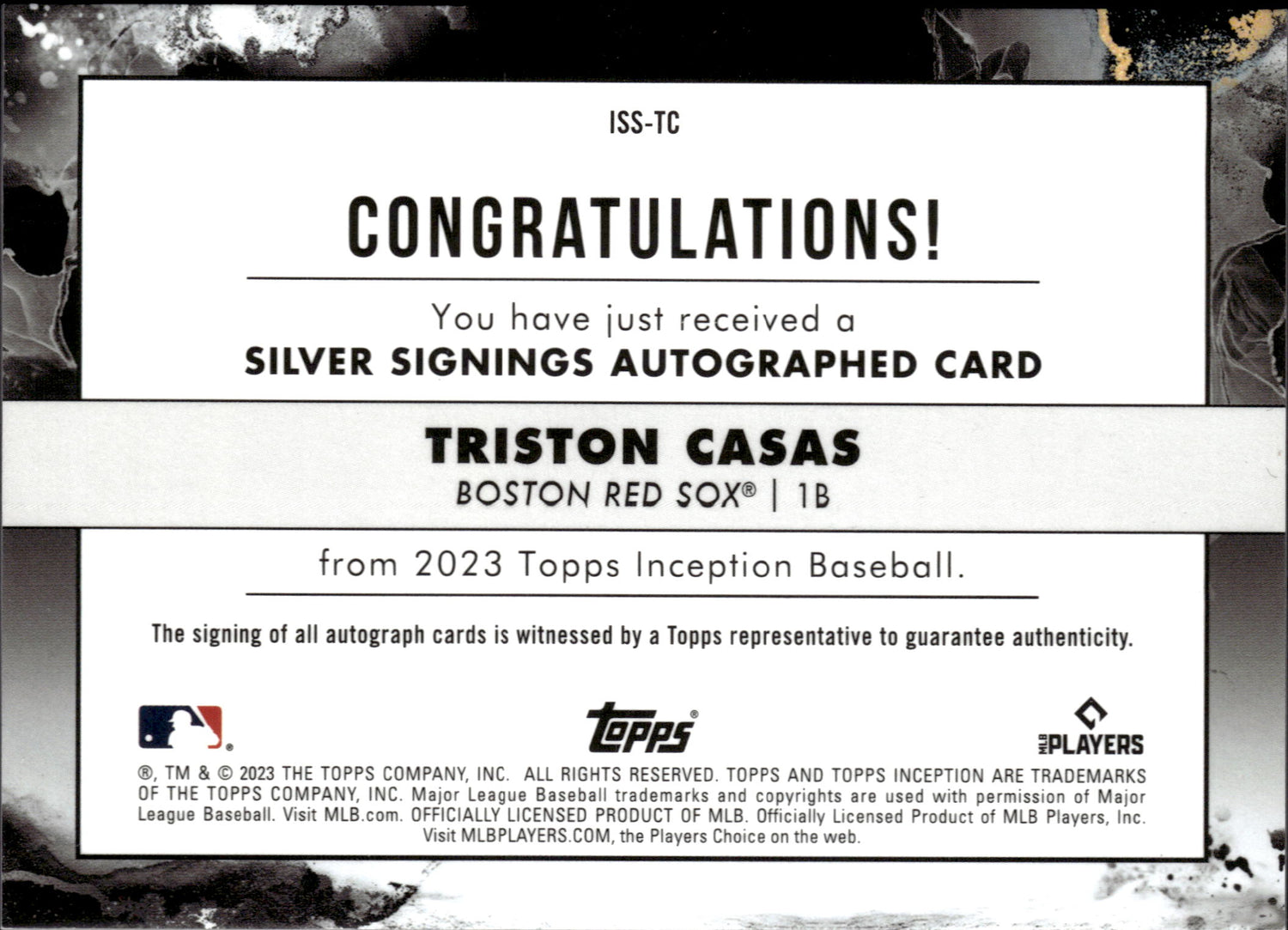 2023 Topps Inception #ISS-TC Triston Casas Silver Signings Rookie Auto /99