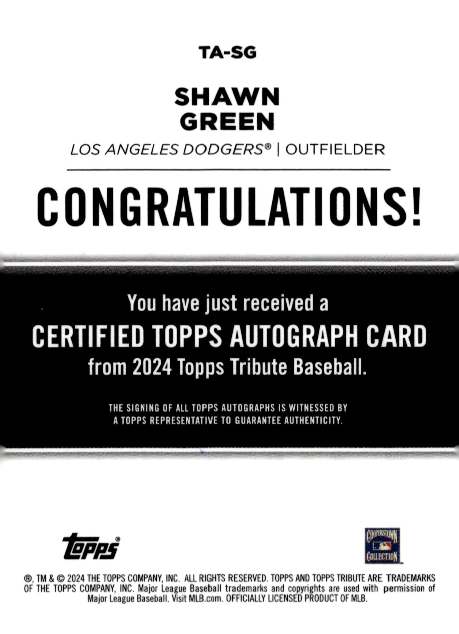 2024 Topps Tribute #TA-SG Shawn Green /99 Auto 