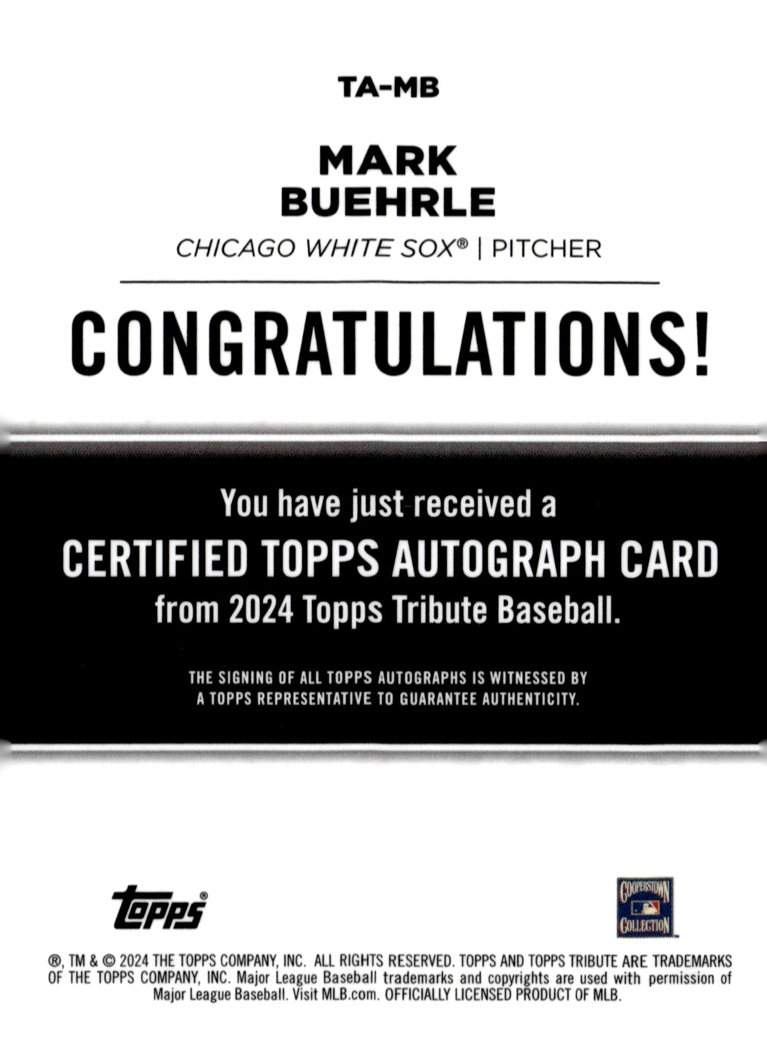 2024 Topps Tribute #TA-MB Mark Buehrle Blue /150 Auto