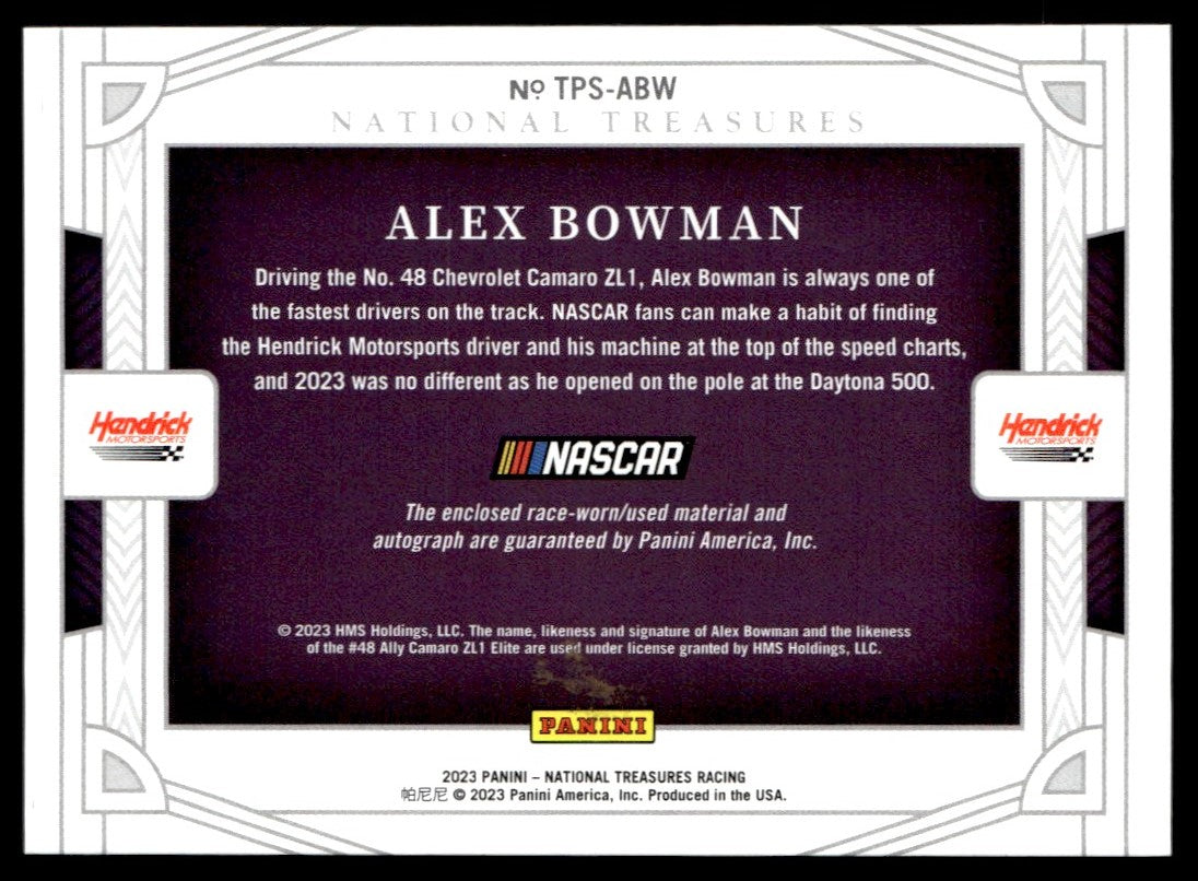 2023 National Treasures Track Pass Patch Auto /99 Alex Bowman