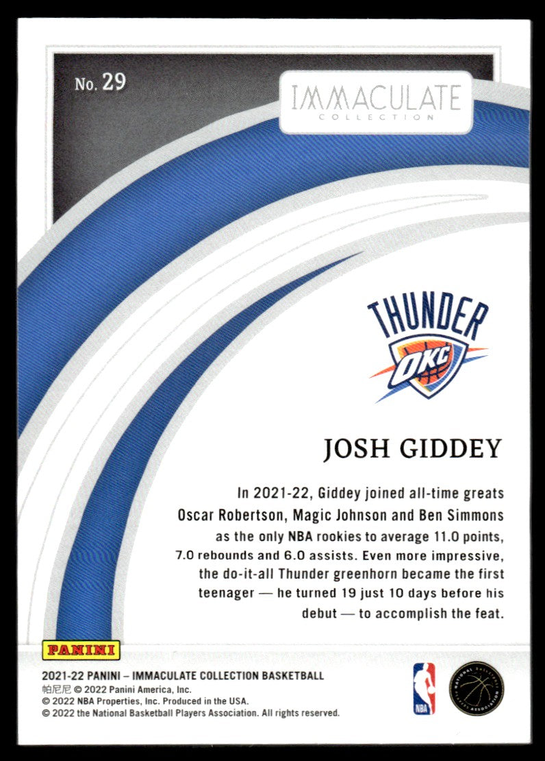 2021-22 Panini Immaculate Collection Josh Giddey 29