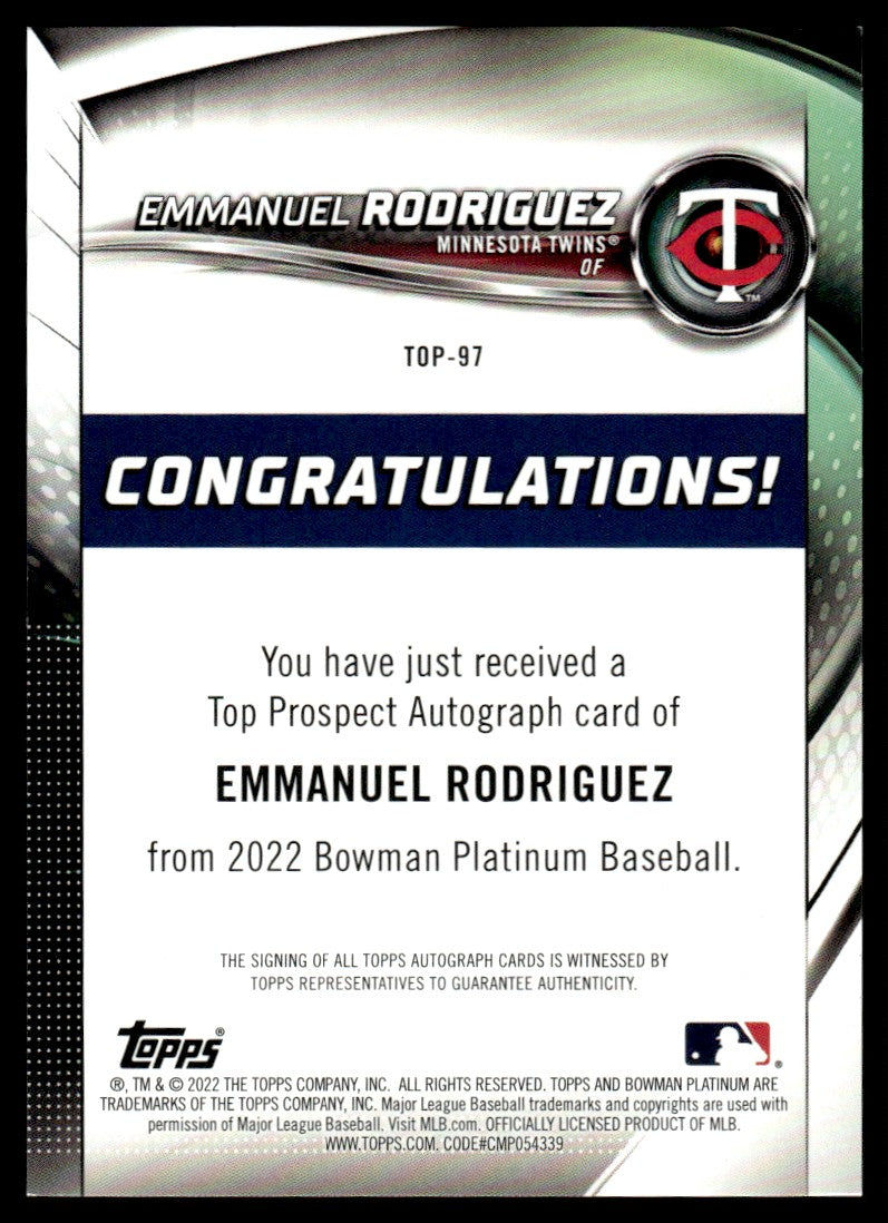 2022 Bowman Platinum TOP-97 Emmanuel Rodriguez /199 Auto