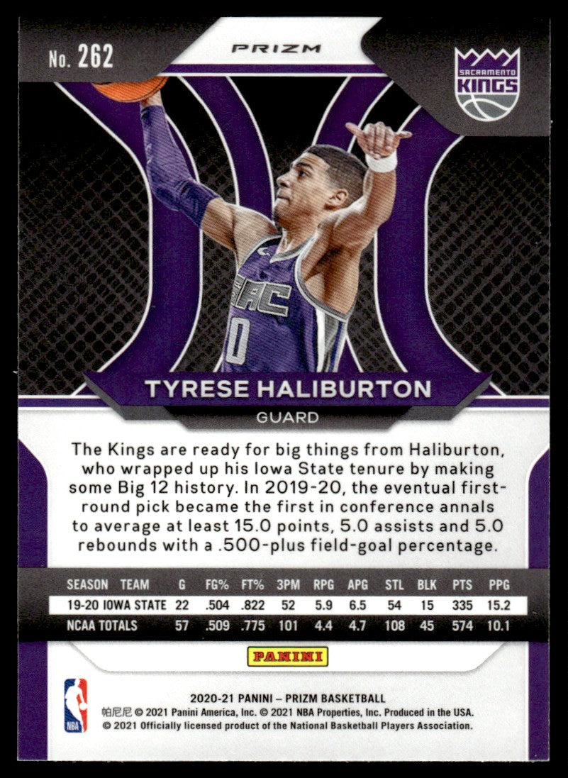 2020 Panini Prizm Tyrese Haliburton Purple Wave #262 Rookie RC Sacramento Kings