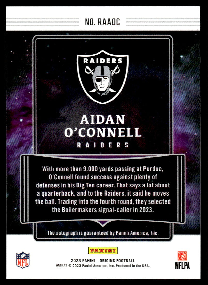 2023 Panini Origins Aidan O'Connell Rookie RC /99 Auto #RAAOC Las Vegas Raiders