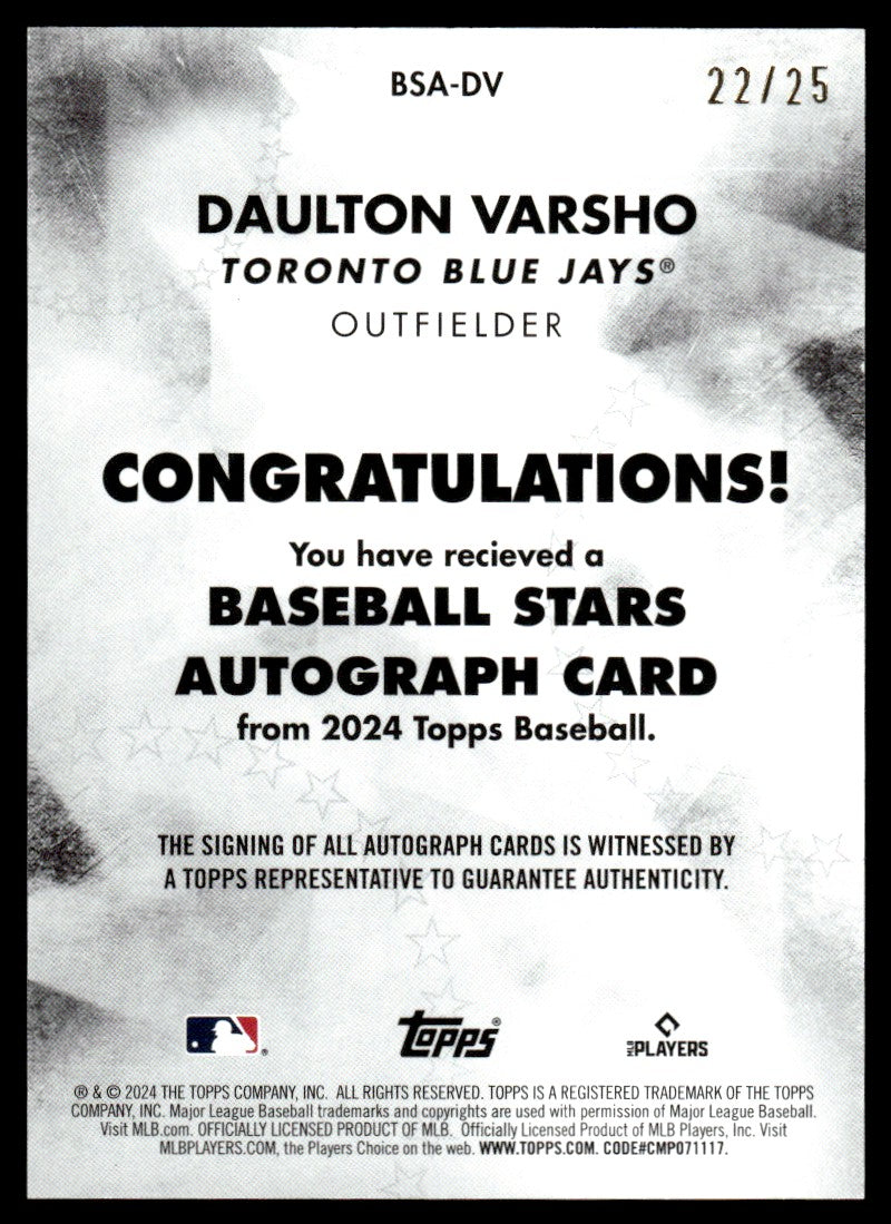 2024 Topps Baseball Stars Daulton Varsho #BSA-DV Auto /25