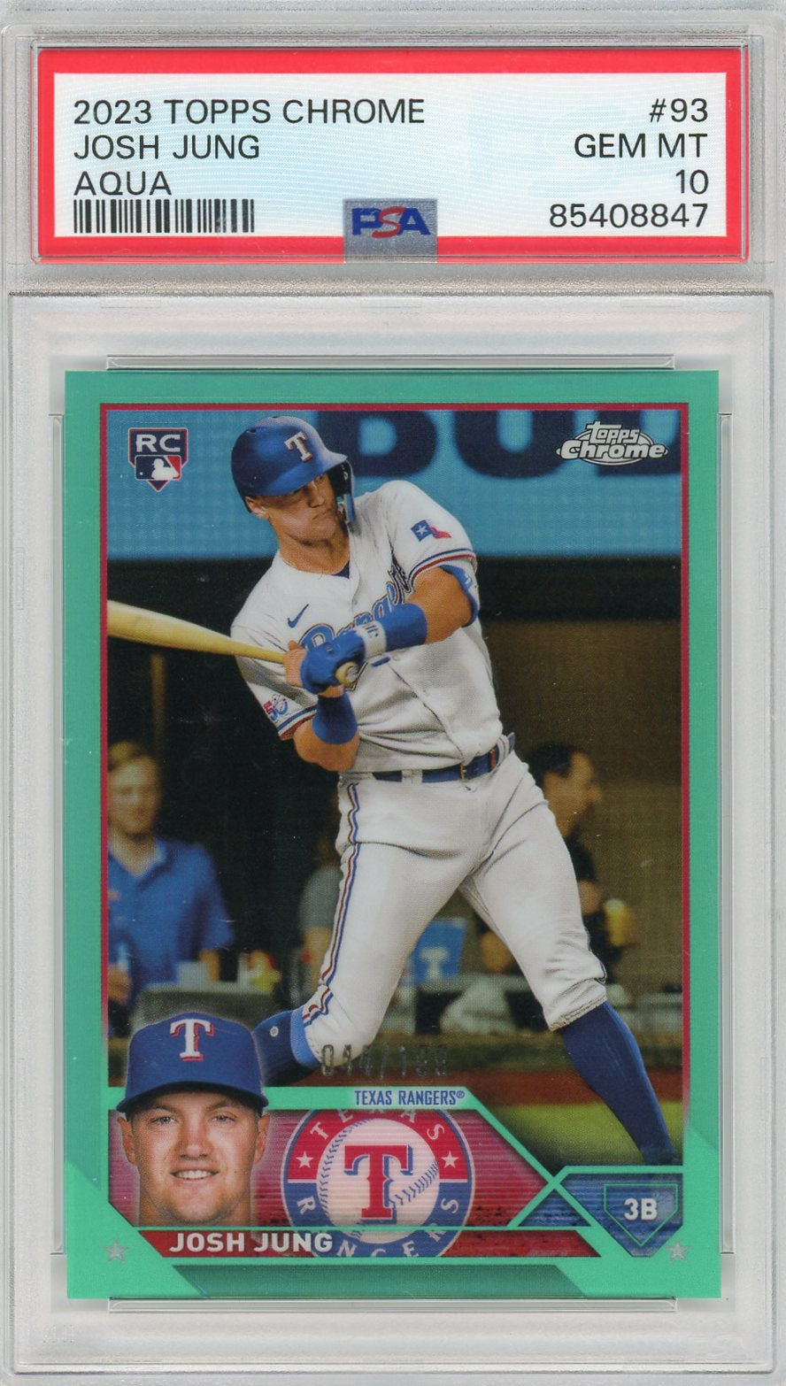 2023 Topps Chrome #93 Josh Jung Aqua /199 RC Rookie PSA 10