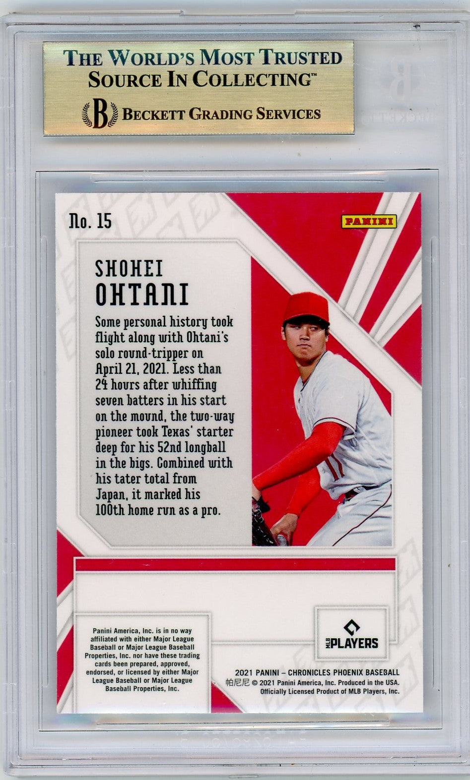 2021 Panini Phoenix #15 Shohei Ohtani Purple Velocity BGS 9.5