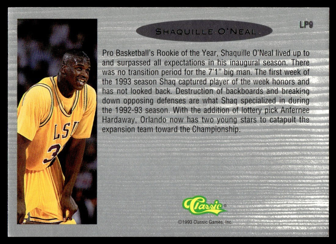 1993 Classic Games Inc. Classic LP9 Shaquille O'Neal Draft Picks Rookie 1