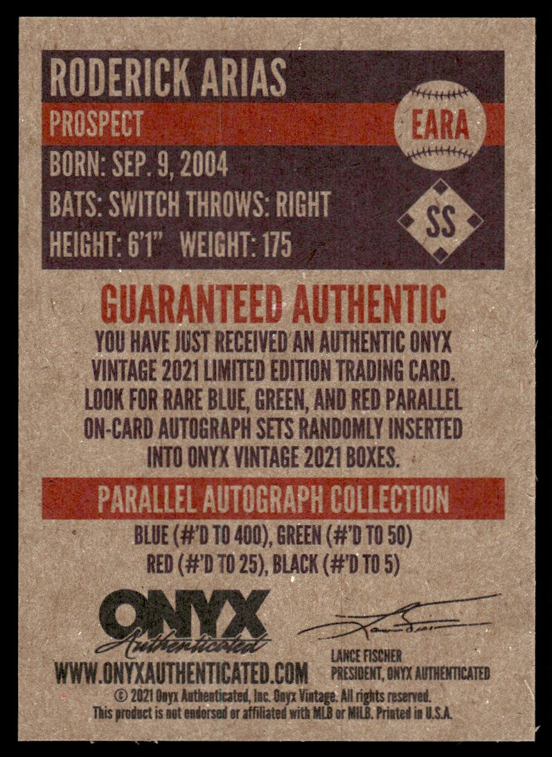 2021 Onyx Vintage Roderick Arias Extended Red Auto