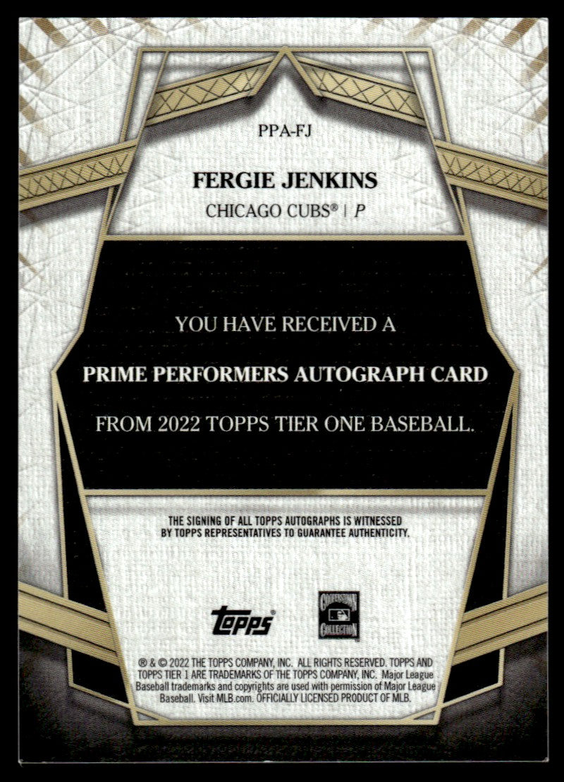 2022 Topps Tier One Fergie Jenkins Prime Performers Auto /199 #PPA-FJ