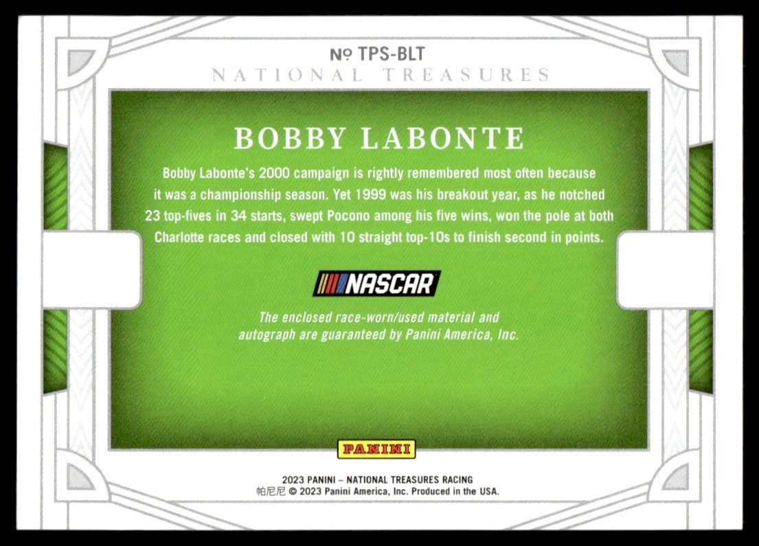 2023 Panini National Treasures TPS-BLT Bobby Labonte Track Pass  /49