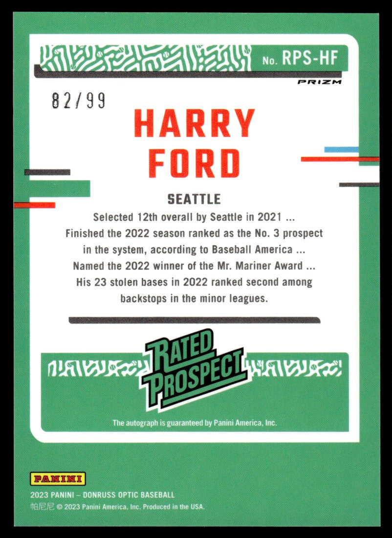 2023 Panini Donruss Optic Prospect Auto /99 Harry Ford