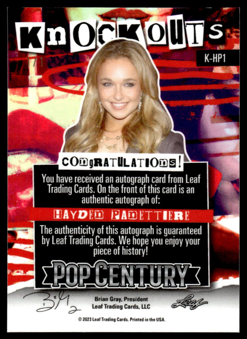 2023 Leaf Pop Century Hayden Panettiere Knockouts Gold Auto 1/1 #K-HP1 