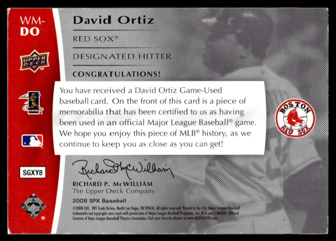 2008 Upper Deck SPX Winning Materials Relic David Ortiz