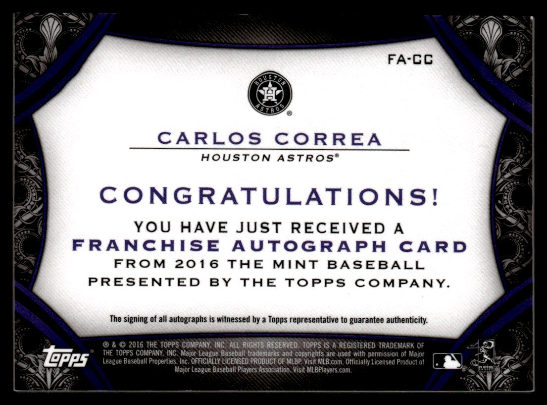 2016 Topps The Mint Carlos Correa Franchise Auto /50 Houston Astros #FA-CC