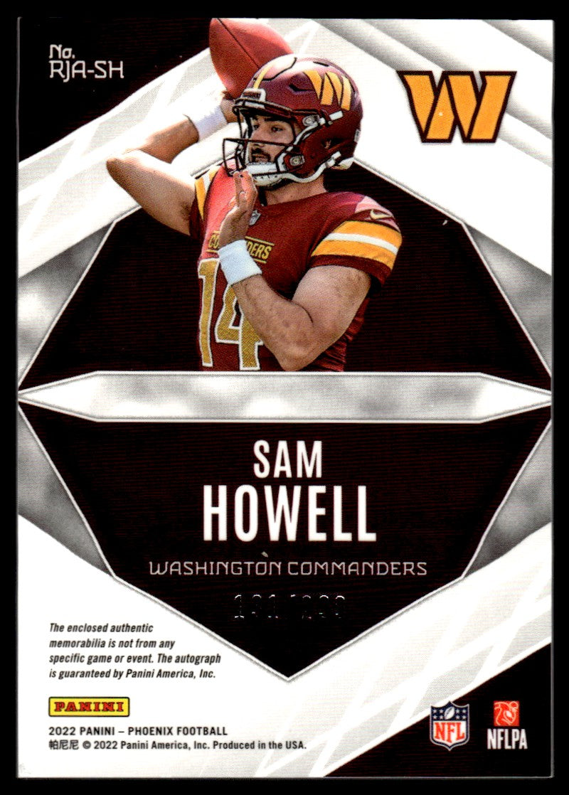 2022 Panini Phoenix Sam Howell /299 Rookie RC Patch Auto #RJA-SH Commanders