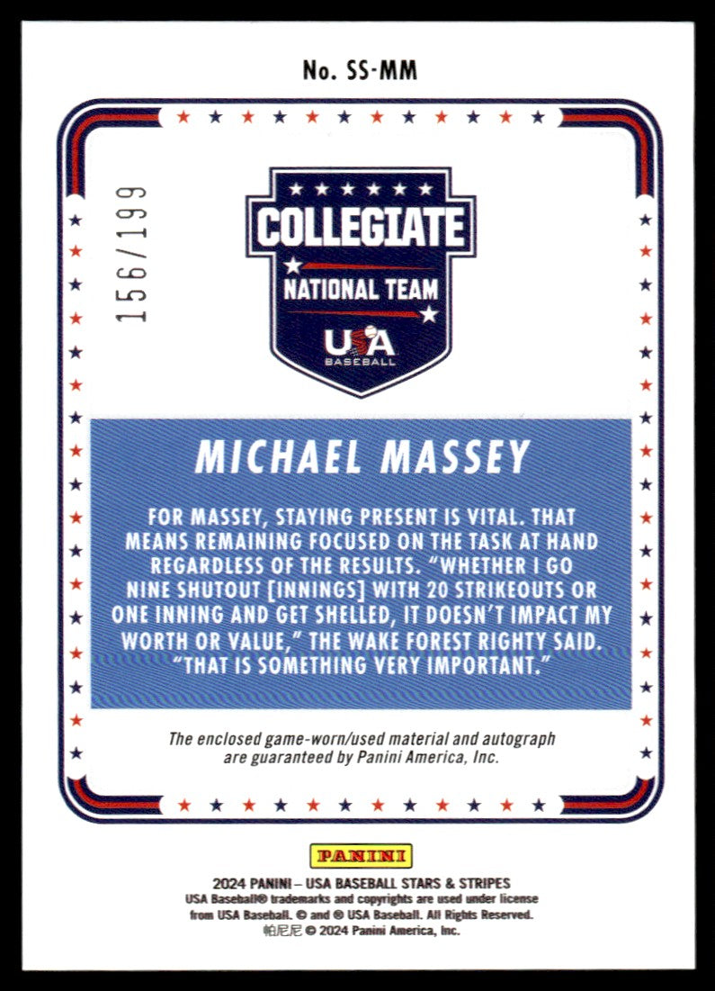 2024 Panini Stars & Stripes SS-MM Michael Massey Collegiate National Team  /199 jersey Auto  Collegiate National Team