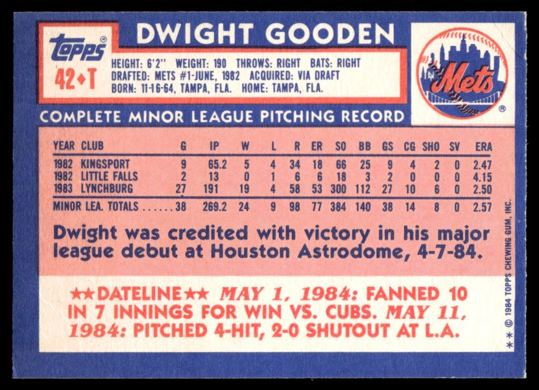 1984 Topps Traded Dwight Gooden #42T RC