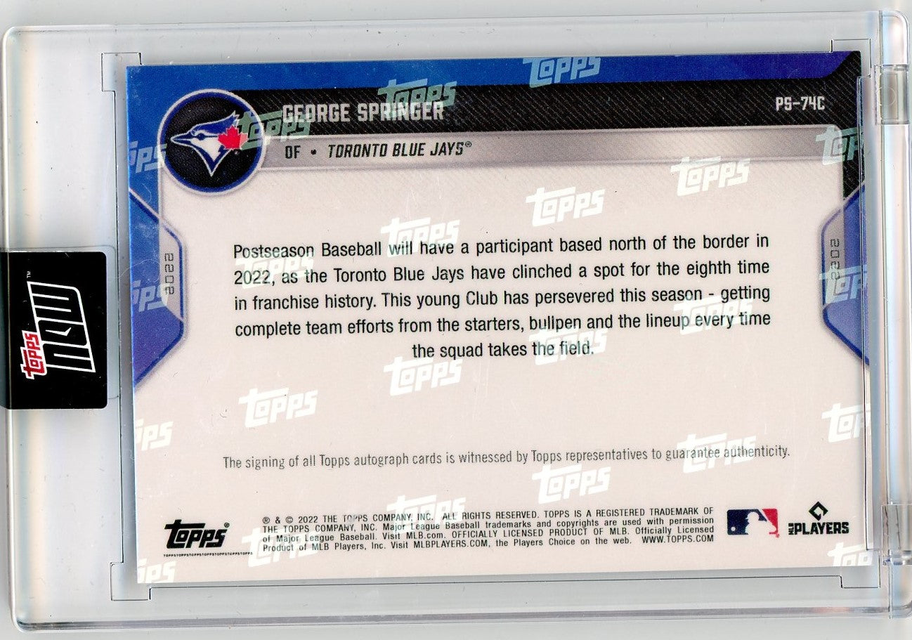 2022 Topps Now George Springer Postseason /25 Auto Toronto Blue Jays