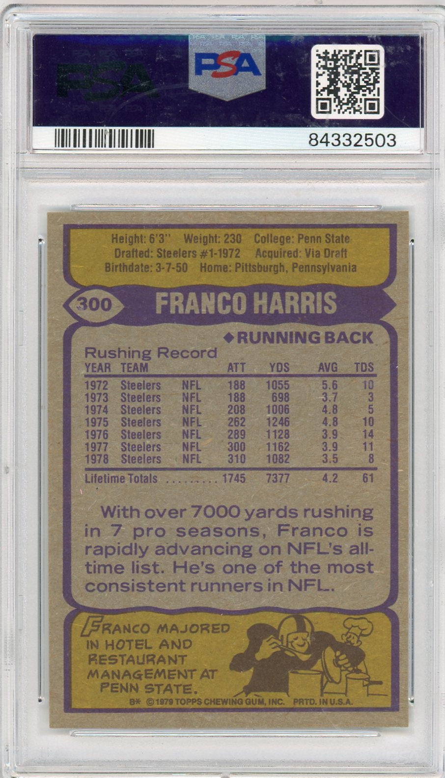 1979 Topps #300 Franco Harris PSA 6