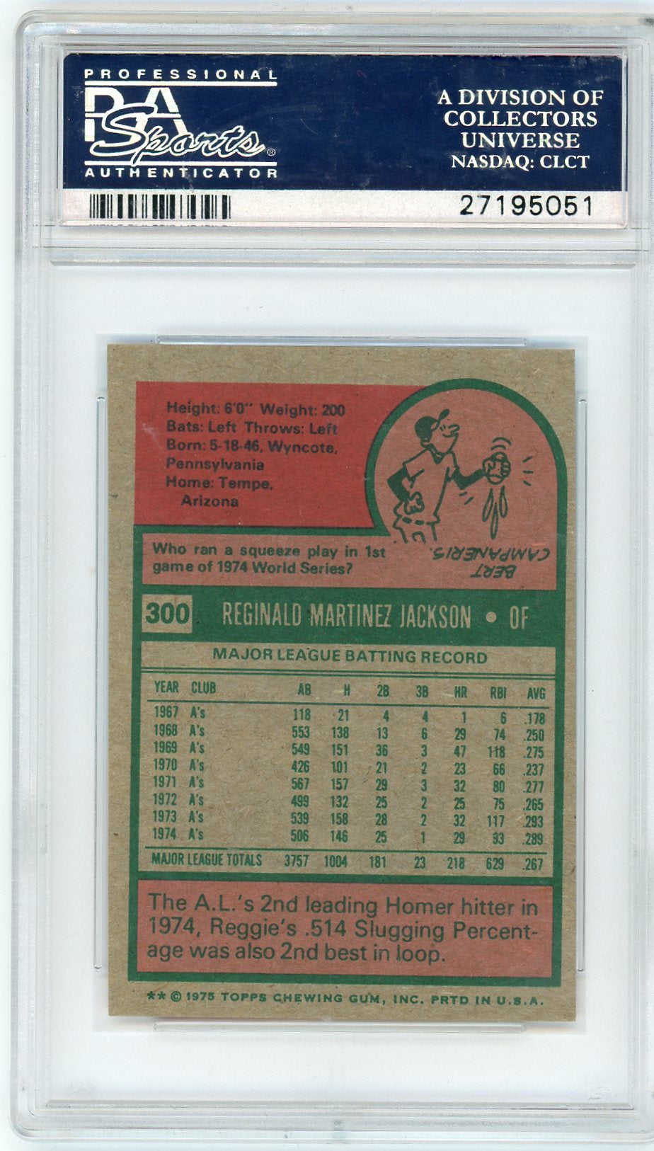 1975 Topps Mini 300 Reggie Jackson PSA 6