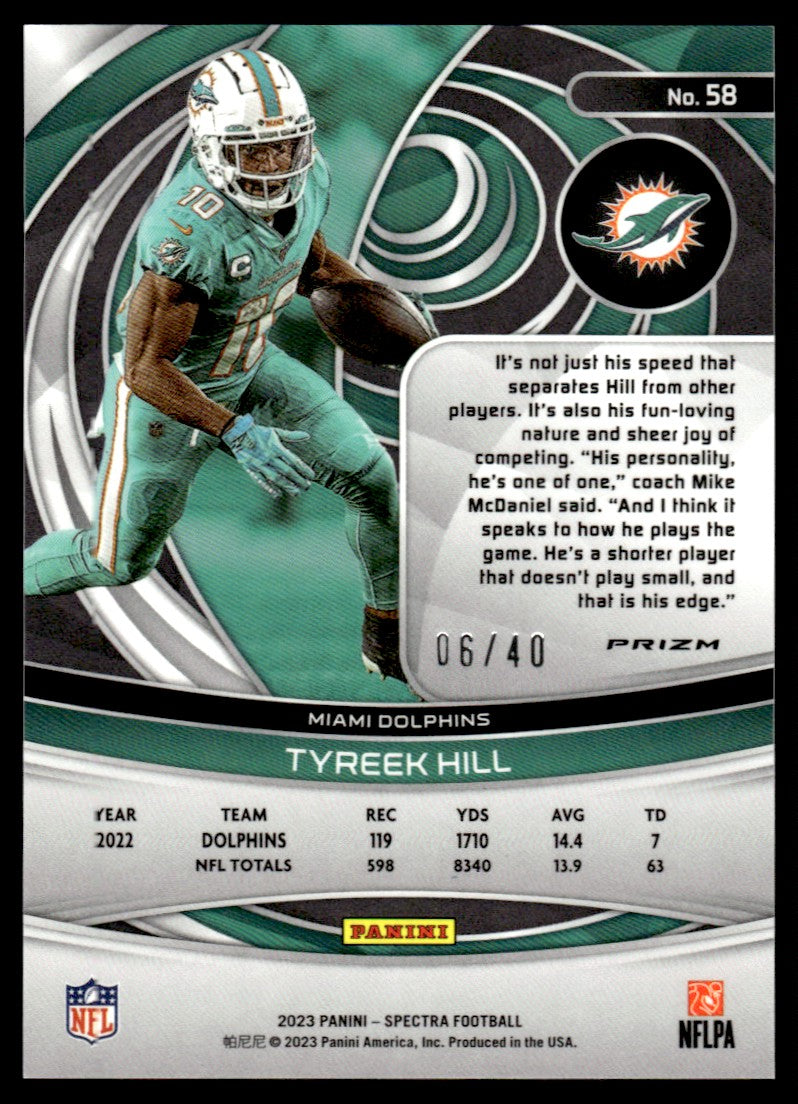 2023 Panini Spectra 58 Tyreek Hill Prizm /40 Miami Dolphins