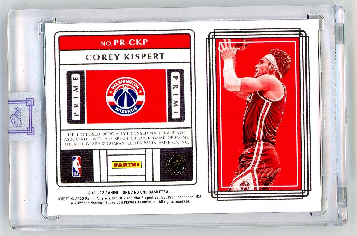 2021 Panini One and One Prime Corey Kispert #PR-CKP RC Auto /99
