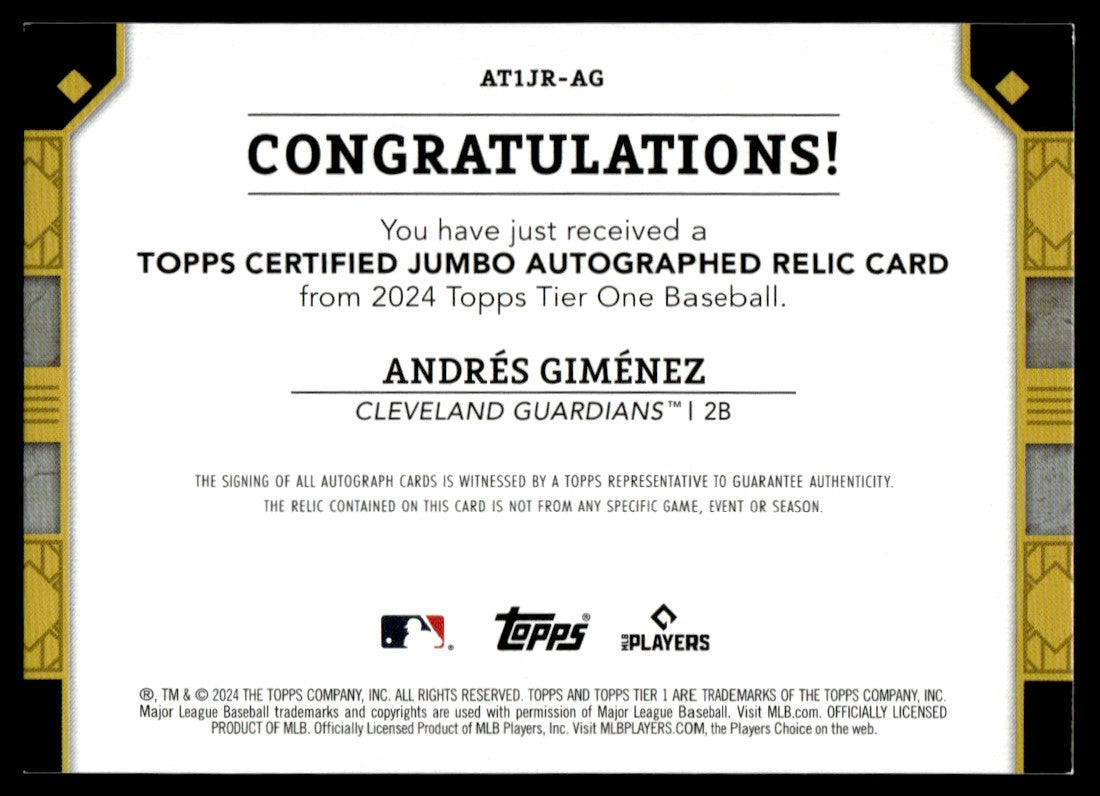 2024 Andrés Giménez Topps Tier One #AT1JR-AG /149 Jersey Auto Guardians