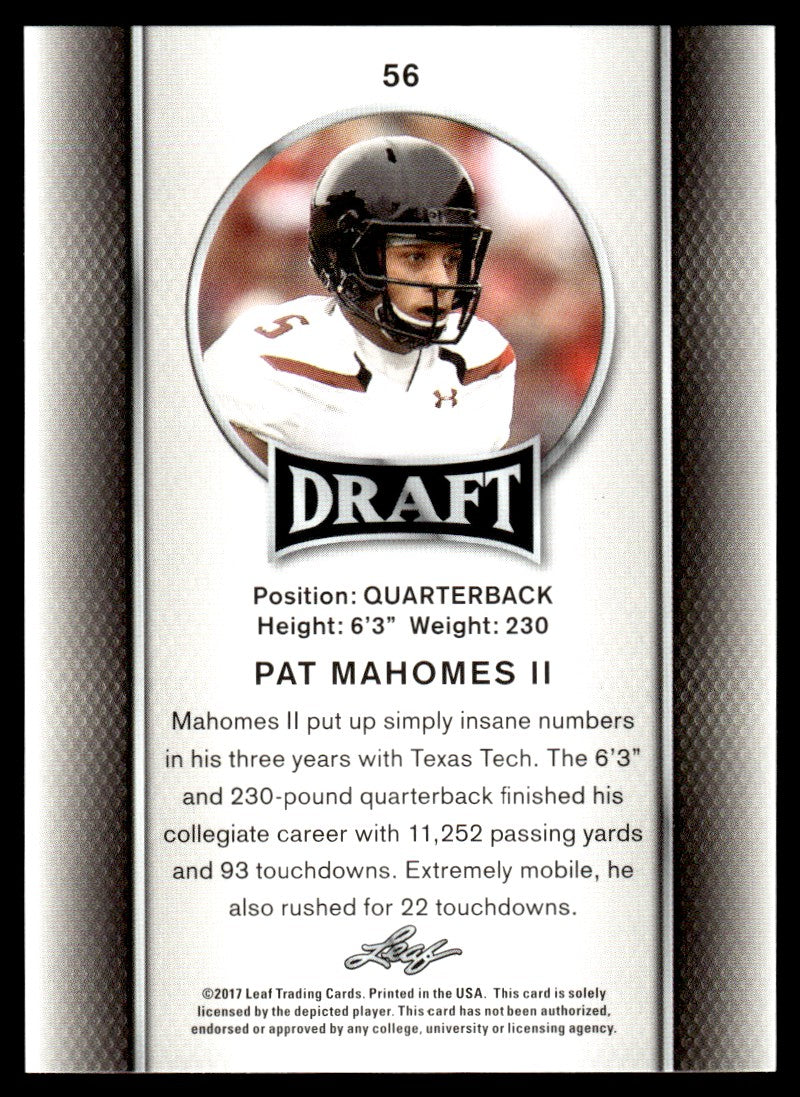 2017 Leaf Draft 56 Pat Mahomes II  Rookie    Texas Tech