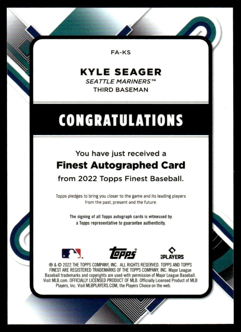 2022 Topps Finest Kyle Seager Finest Autographed Card Green /99 Seattle