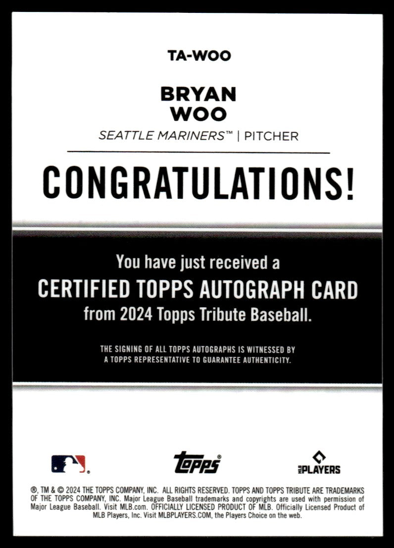 2024 Topps Tribute Rookie Auto /199 Bryan Woo